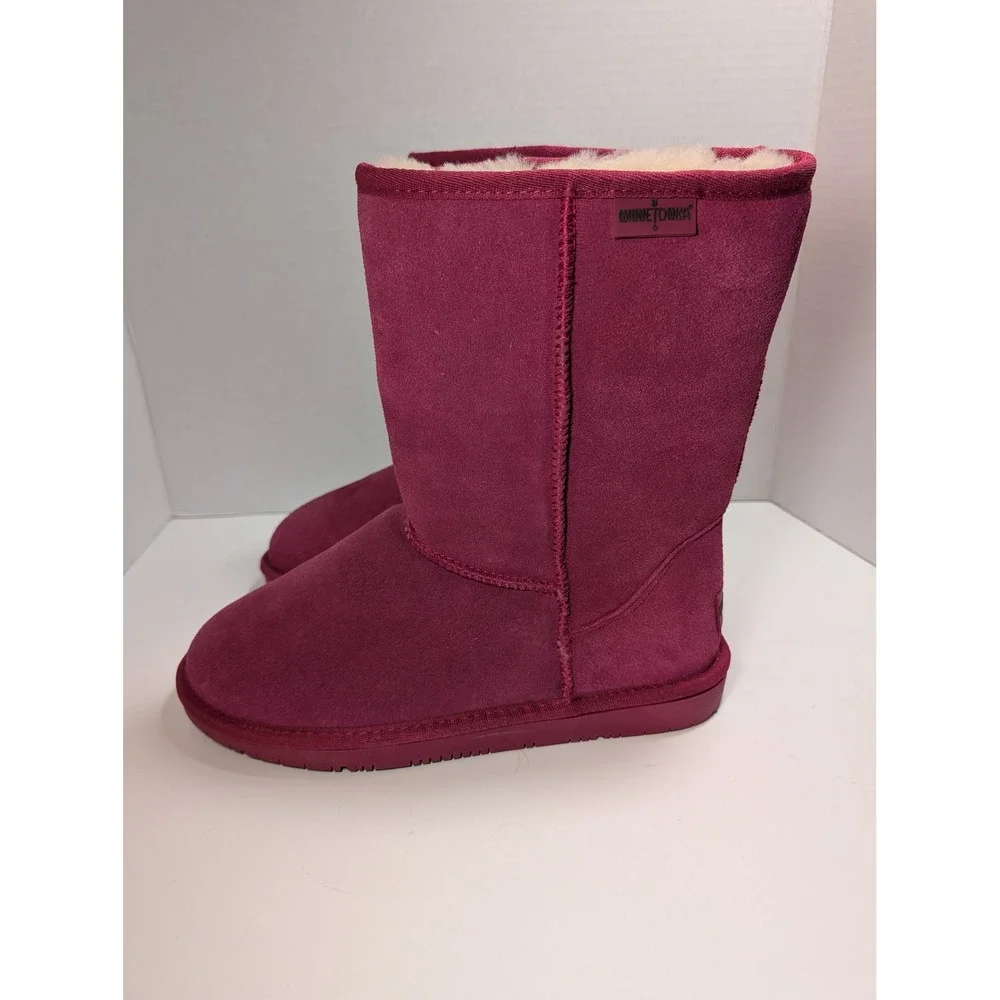 Minnetonka Boot Pink Sheepskin Lining Suede Mid Calf‎ Winter Women 9 Shearling